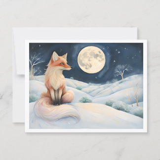 Cute Fox in a Winter Landscape under the Full Moon Postcard