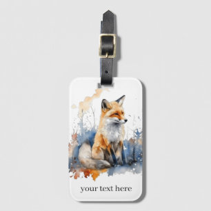 Cute fox in blue and orange water colour luggage tag