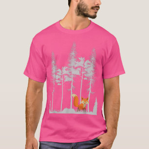 Cute Fox In Forest Retro Hiking Foxes Pattern Vint T-Shirt