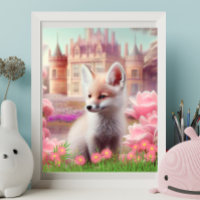 Cute Fox in garden fairytale castle Art Nursery