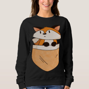Cute Fox in Pocket Minimalistic Graphic  Girls Wom Sweatshirt