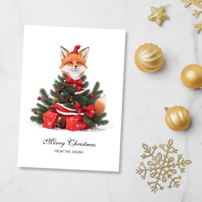 Cute Fox in Red Santa Hat Christmas Personalised Holiday Card (Cute Fox in Red Santa Hat Holiday Card)