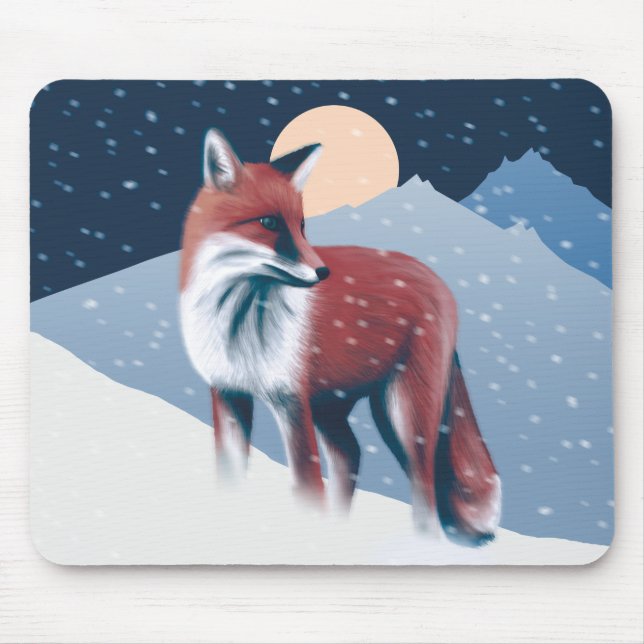 Cute Fox In The Winter Snow Illustration Mouse Pad (Front)