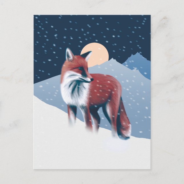 Cute Fox In The Winter Snow Illustration Postcard (Front)