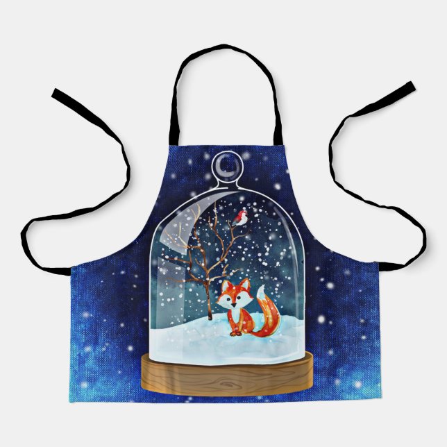 Cute fox inside a snow globe apron (Front)