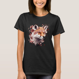 Cute Fox Japanese  Cherry Blossom Flower Artwork T-Shirt