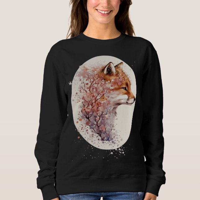 Cute Fox Japanese Cherry Blossom Sakura Sweatshirt (Front)