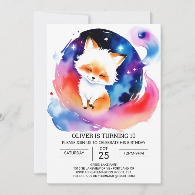 Cute Fox Kids Birthday Bliss  Invitation (Front)