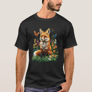 Cute Fox Lover Owner with Flowers and Butterflys V T-Shirt