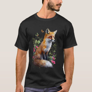 Cute Fox Lover Owner with Flowers and Butterflys V T-Shirt