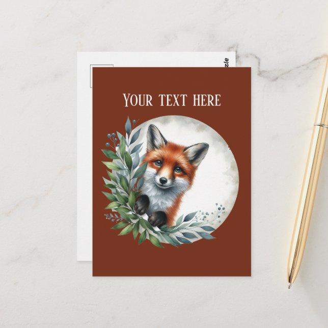 Cute fox lovers customisable postcard (Front/Back In Situ)