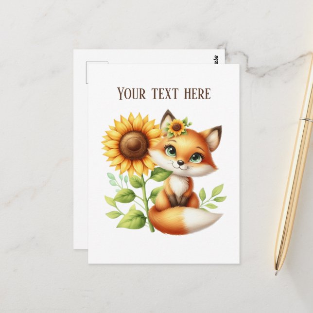 Cute fox lovers customisable  postcard (Front/Back In Situ)