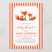 Cute Fox Mama and Baby Shower Animals Red Stripes