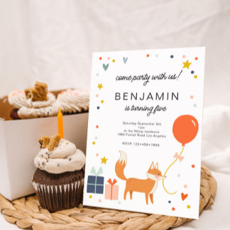 Cute Fox Modern Children's Birthday invitation