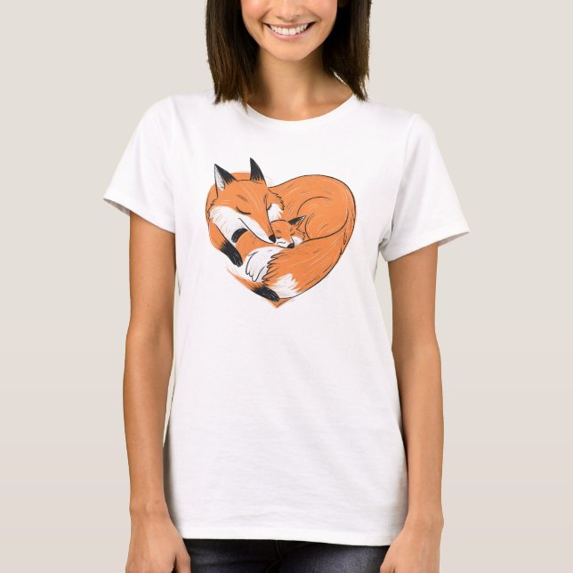Cute Fox Mum Love Baby Heart T-Shirt (Front)