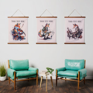cute fox Music lovers add text  Hanging Tapestry