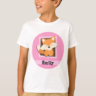 Cute Fox on Pink & White Stripes T-Shirt