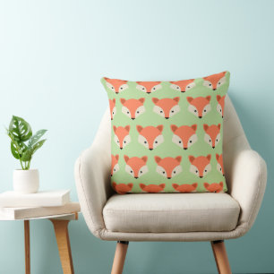 Cute Fox Pattern on Green Cushion