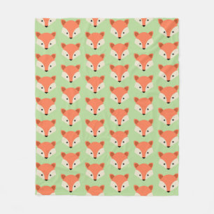 Cute Fox Pattern on Green Fleece Blanket