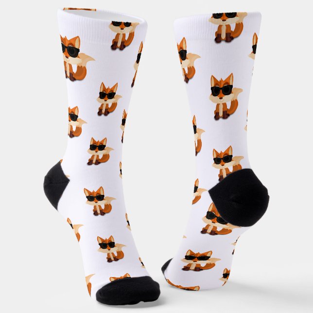 Cute Fox Pattern Woodland Animal Print Sock Design (Angled)