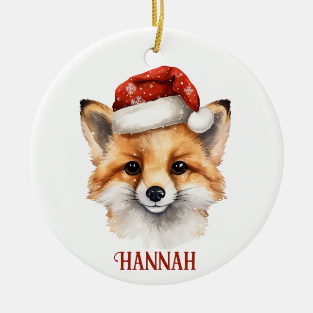 Cute Fox Personalised Christmas Ornament (Front)