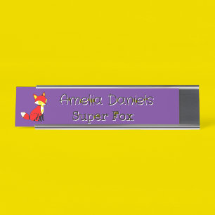 Cute Fox Personalised Desk Name Plate
