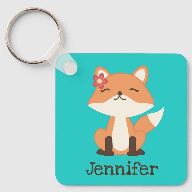 Cute Fox Personalised Keychain (Front)