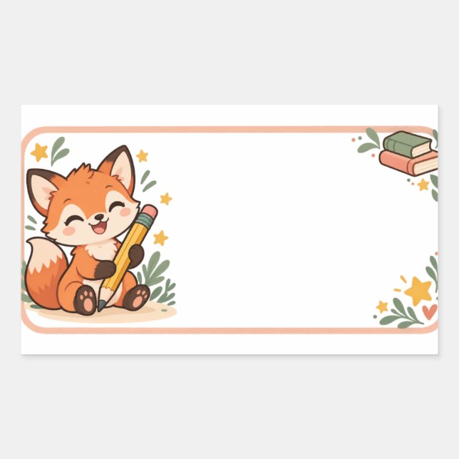 Cute Fox Personalised School Name Label (Front)