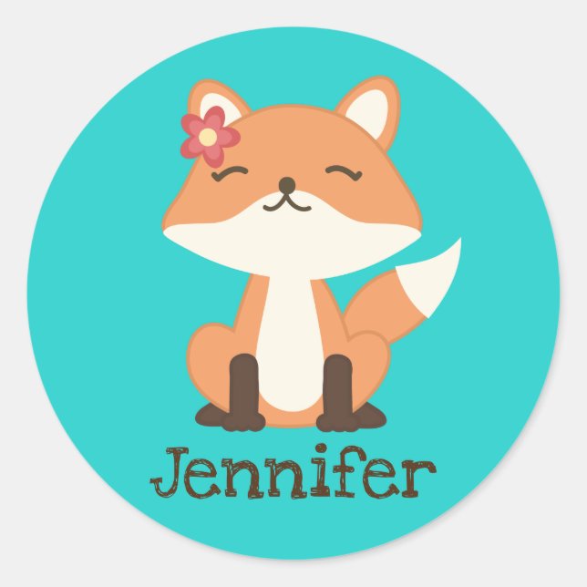 Cute Fox Personalised Sticker Envelope Seal (Front)