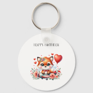 Cute Fox Pilot Birthday Key Ring