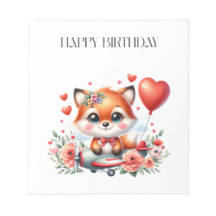Cute Fox Pilot Birthday Notepad