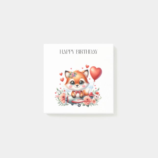 Cute Fox Pilot Birthday Post-it Notes (Front)