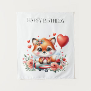Cute Fox Pilot Birthday Tapestry