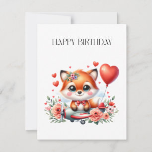 Cute Fox Pilot Birthday Thank You Card