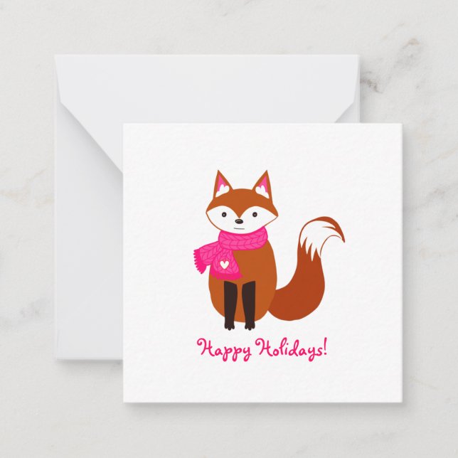 Cute Fox Pink Scarf Heart Mini Christmas Card (Front)