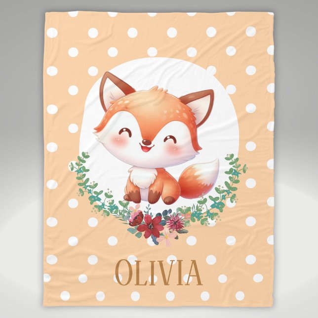 Cute Fox Polka Dot Elegant Fleece Blanket (Creator Uploaded)
