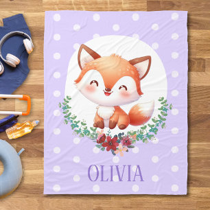 Cute Fox Polka Dot Elegant Fleece Blanket
