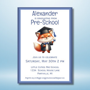 Cute Fox Preschool Kids Graduation Party Invitation