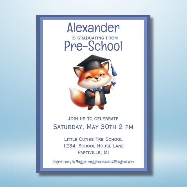 Cute Fox Preschool Kids Graduation Party Invitation (Creator Uploaded)