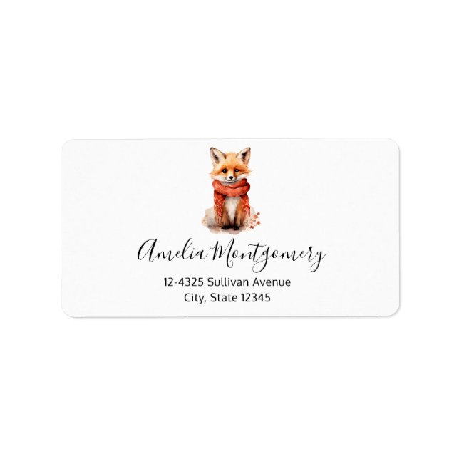 Cute Fox Pup in a Red Scarf Address Label (Front)