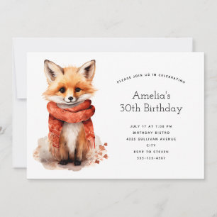 Cute Fox Pup in a Red Scarf Birthday Invitation