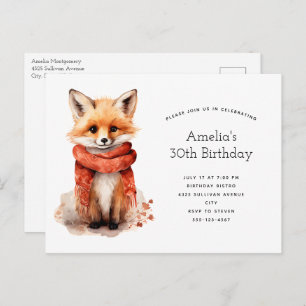 Cute Fox Pup in a Red Scarf Birthday Invitation Postcard