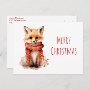 Cute Fox Pup in a Red Scarf Christmas Holiday Postcard