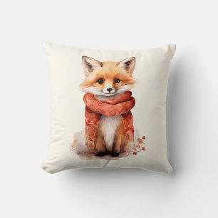 Cute Fox Pup in a Red Scarf Cushion