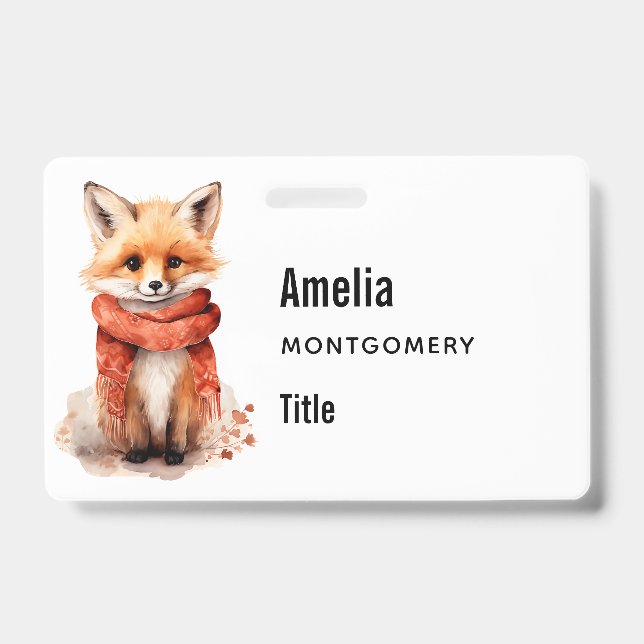 Cute Fox Pup in a Red Scarf ID Badge (Front)