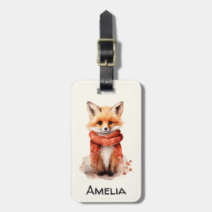 Cute Fox Pup in a Red Scarf Luggage Tag