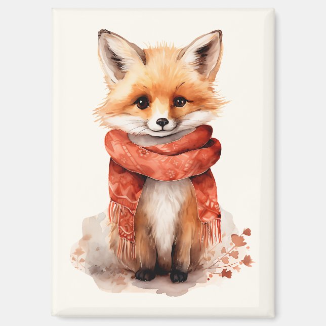 Cute Fox Pup in a Red Scarf Magnet (Front)