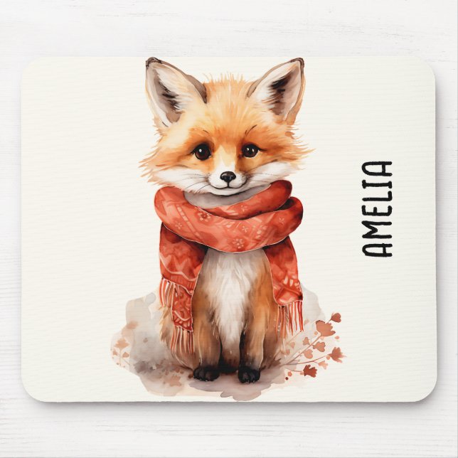 Cute Fox Pup in a Red Scarf Mouse Pad (Front)