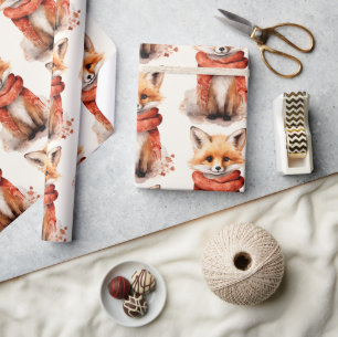 Cute Fox Pup in a Red Scarf Pattern Wrapping Paper