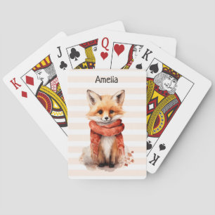 Cute Fox Pup in a Red Scarf Playing Cards